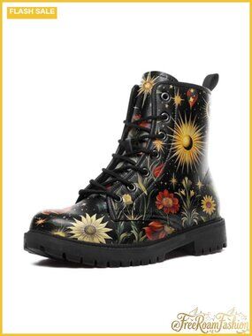 Womens Combat Boots Vegan Leather Lace-Up Ankle Booties